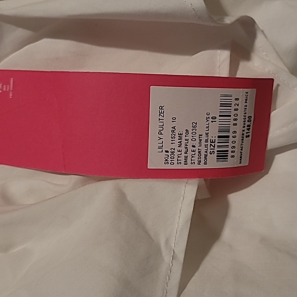 Lilly Pulitzer Emie babydoll Ruffle Top Neon pink, Blue & White Size 10 NWT - Picture 5 of 6